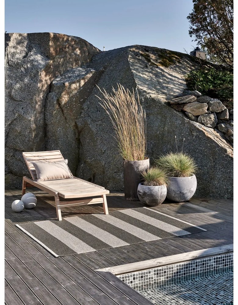 Antracitszürke-krémszínű kültéri-beltéri futószőnyeg 70x150 cm Bob Charcoal Linen – Pappelina