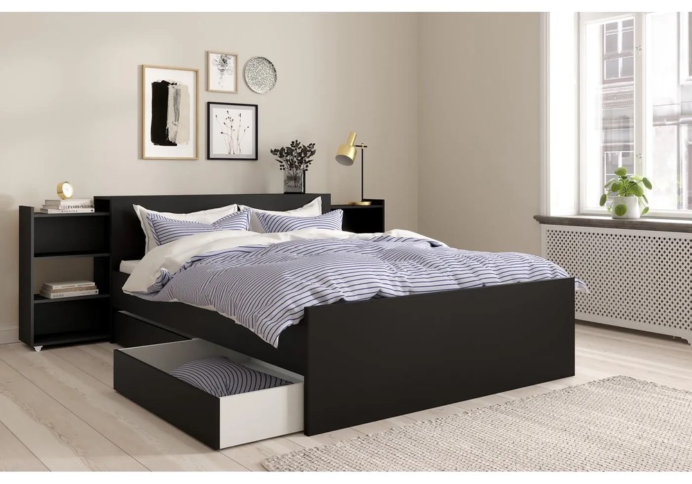 Fekete ágy alatti fiók szett 2 db-os 90x190-140x190 cm Naia – Tvilum