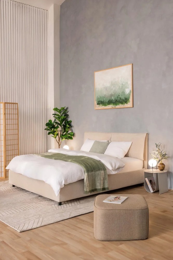 Bézs kárpitozott ágyneműtartós franciaágy ágyráccsal 160x200 cm Myra Pillow – Bonami Selection