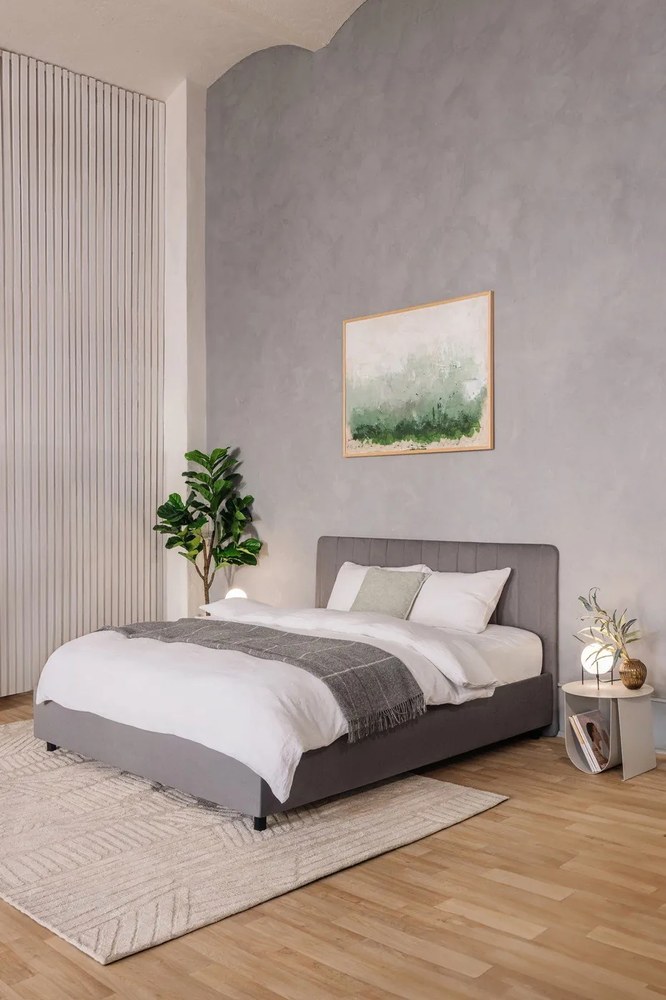 Szürke kárpitozott ágyneműtartós franciaágy ágyráccsal 160x200 cm Myra Slim Line – Bonami Selection
