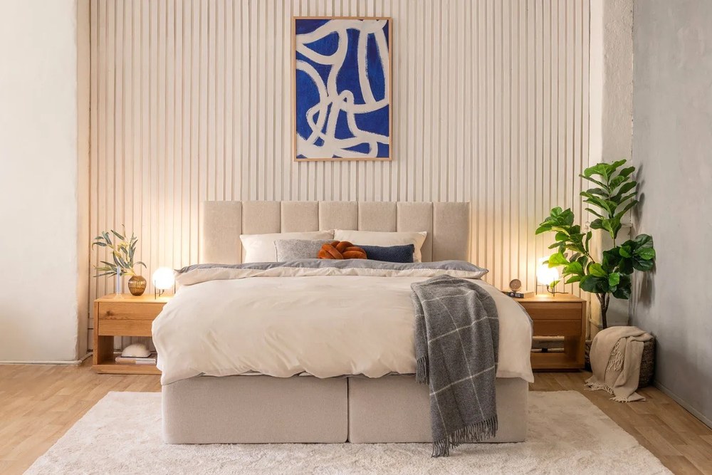 Bézs boxspring ágy 180x200 cm Olia Bold Line – Bonami Selection