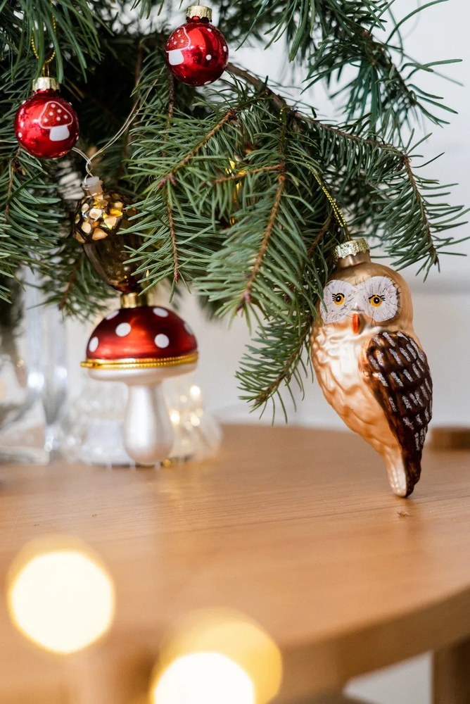 Üveg kézzel készített karácsonyfadísz 13 cm Owl – Sass &amp; Belle