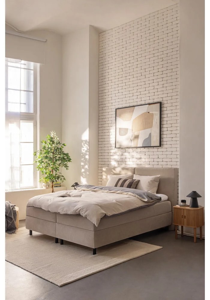 Szürke-bézs kétszemélyes hosszabbított négyrészes renforcé pamut ágyneműhuzat lepedővel 200x220 cm – Mila Home