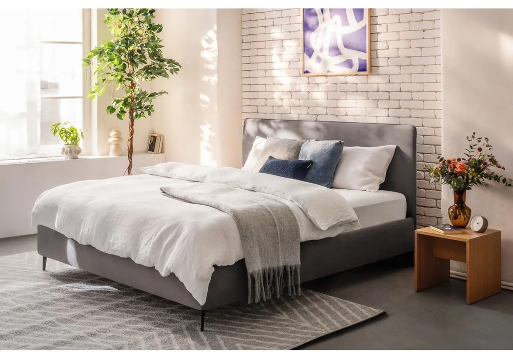 Szürke kárpitozott franciaágy ágyráccsal 180x200 cm Noira Slim – Bonami Selection