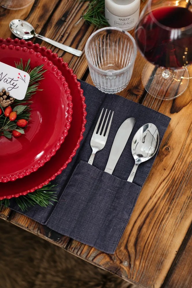 Len evőeszköztartó zseb 2 db-os 23x23 cm Dark Grey – Linen Tales