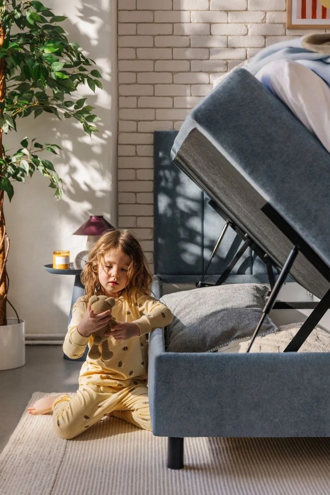 Kék ágyneműtartós boxspring ágy 180x200 cm Elva Bold Line – Bonami Selection