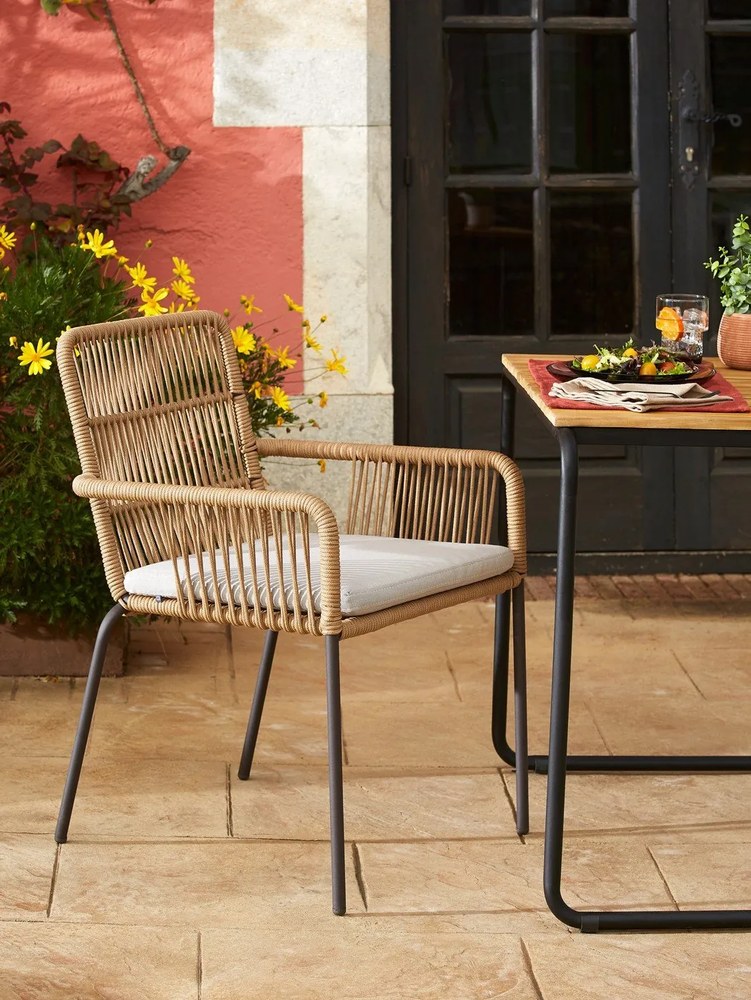 Samt acélszerkezetű és kötélhúrozású kerti szék - Kave Home