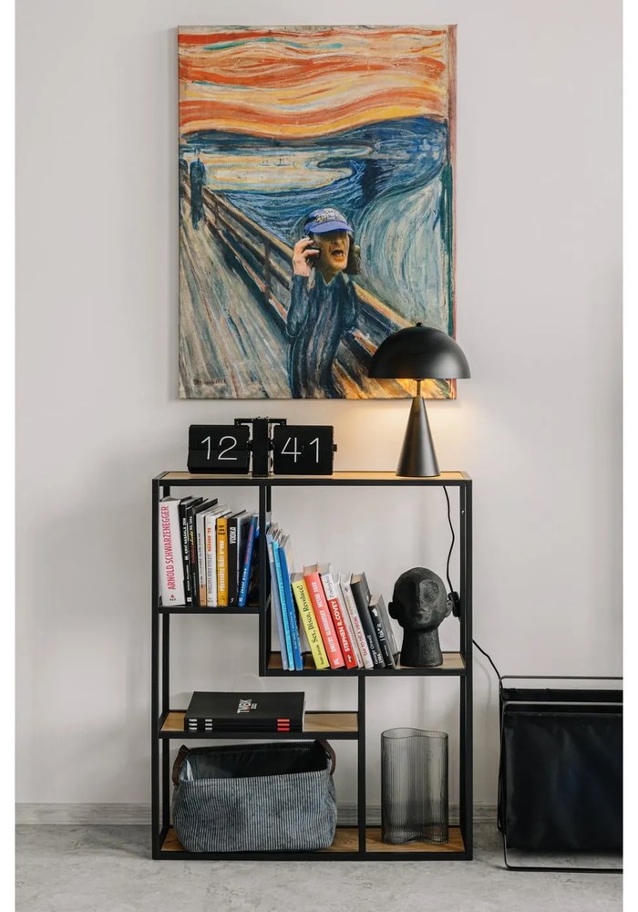Fekete-natúr színű fali könyvespolc tölgyfa dekorral 75x91 cm Seaford – Actona
