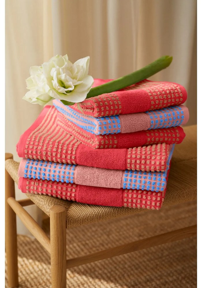 Piros frottír bio pamut törölköző 50x100 cm Check – JUNA