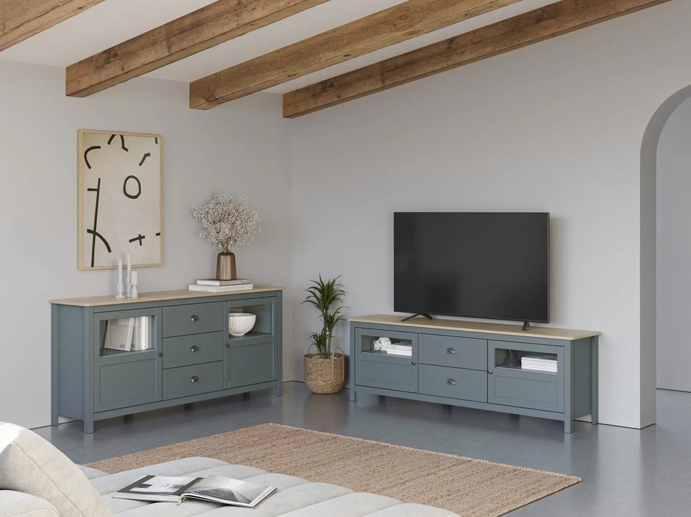 Szürkészöld borovi fenyő TV-állvány 180x59x40 cm Misti – Marckeric