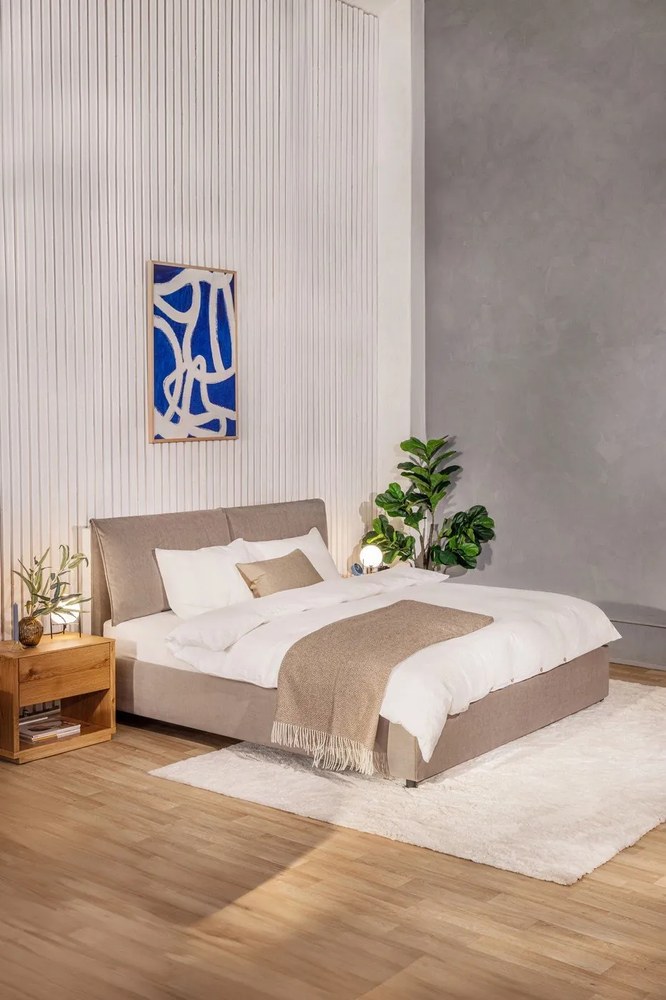 Szürkésbarna kárpitozott ágyneműtartós franciaágy ágyráccsal 180x200 cm Myra Pillow – Bonami Selection