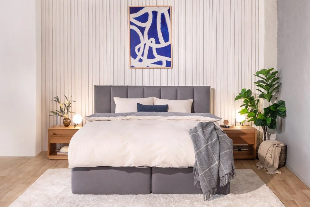 Szürke boxspring ágy 160x200 cm Olia Bold Line – Bonami Selection