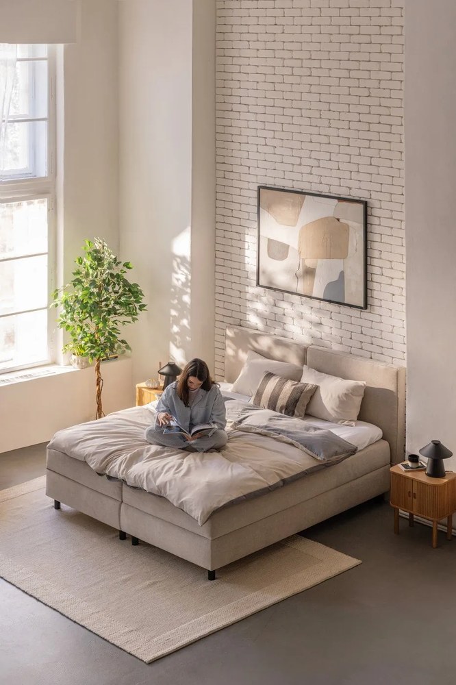 Bézs ágyneműtartós boxspring ágy 180x200 cm Elva Bold – Bonami Selection
