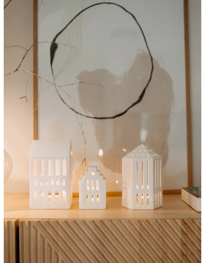 Long Church fehér kerámia lámpás, magasság 10 cm - Kähler Design