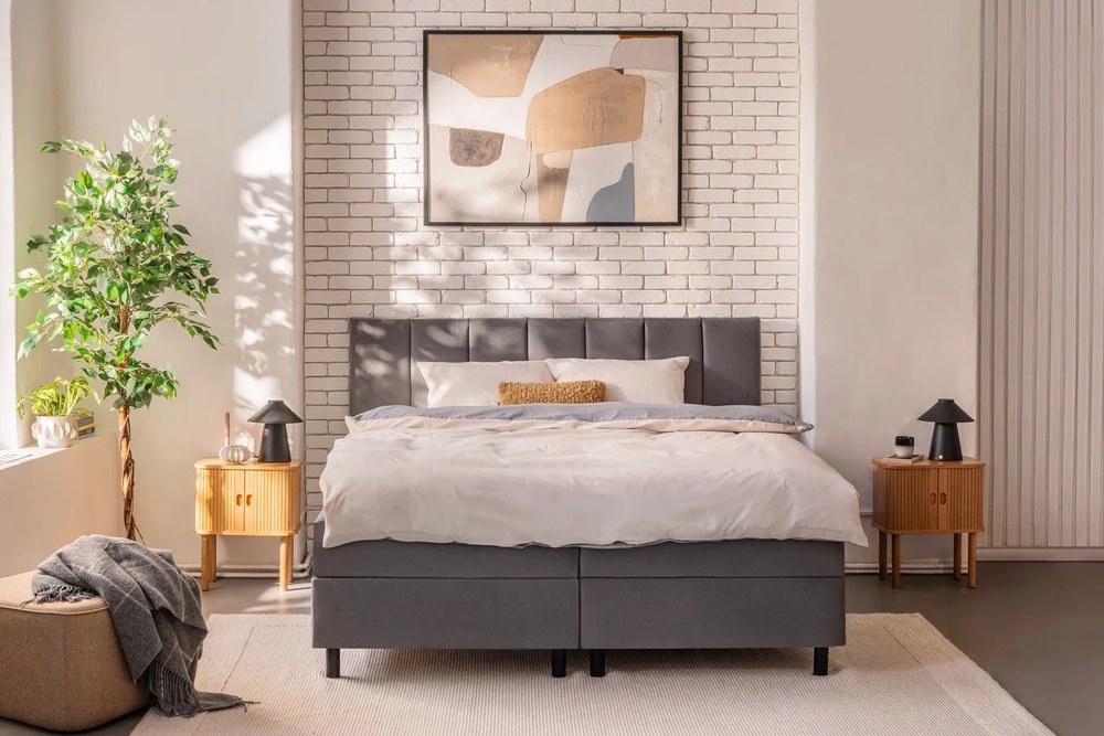 Szürke ágyneműtartós boxspring ágy 180x200 cm Elva Bold Line – Bonami Selection