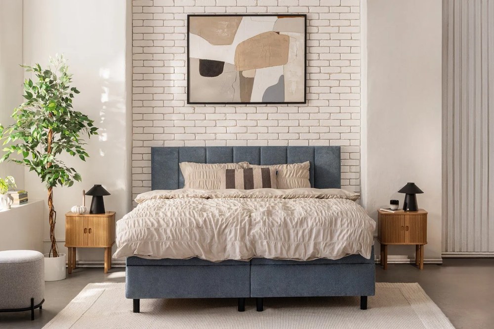 Kék ágyneműtartós boxspring ágy 180x200 cm Elva Bold Line – Bonami Selection