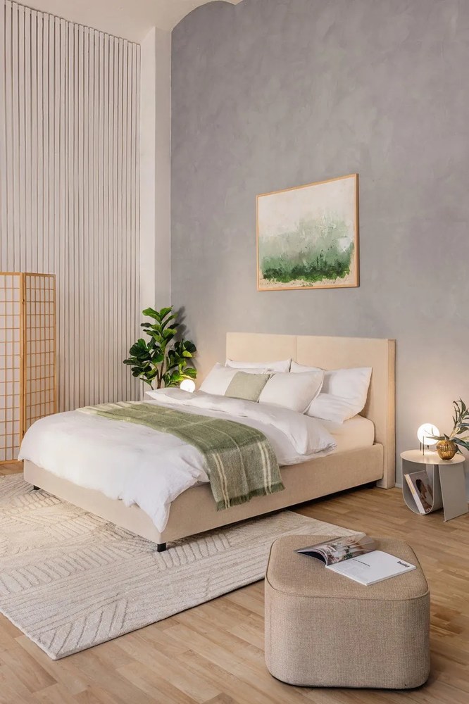 Bézs kárpitozott ágyneműtartós franciaágy ágyráccsal 160x200 cm Myra Bold – Bonami Selection