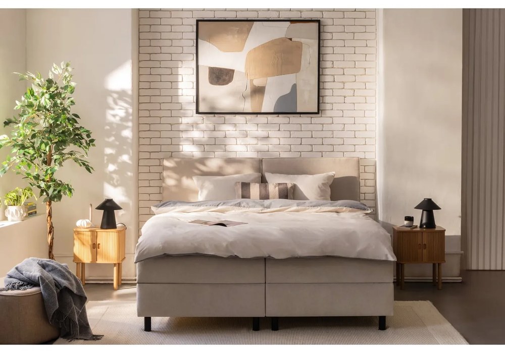 Szürke-bézs kétszemélyes hosszabbított négyrészes renforcé pamut ágyneműhuzat lepedővel 200x220 cm – Mila Home
