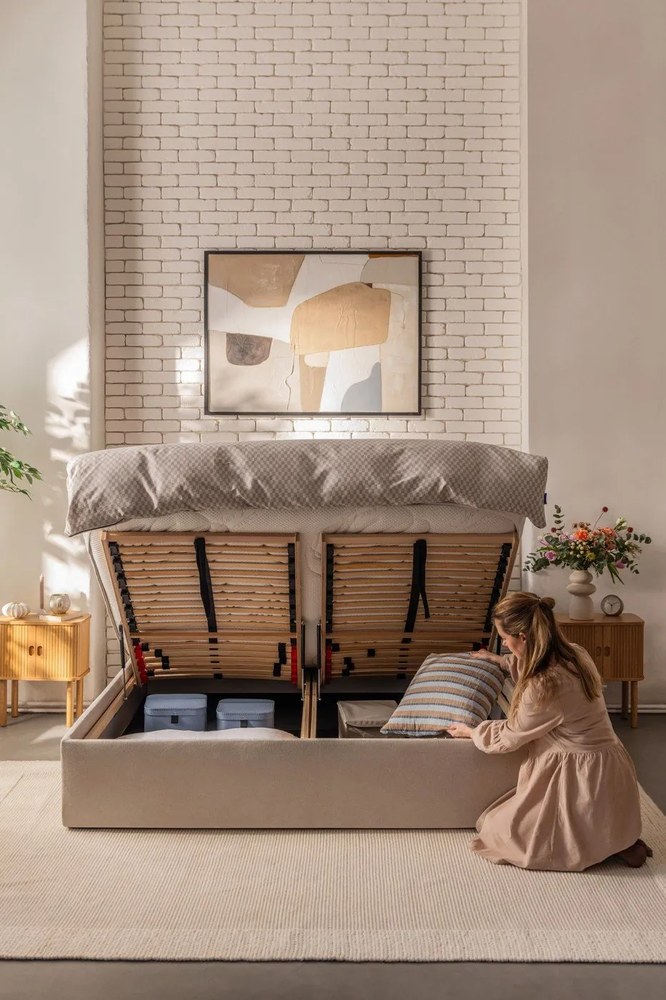 Rita kék-barna pamut párna, 50 x 50 cm - Hübsch