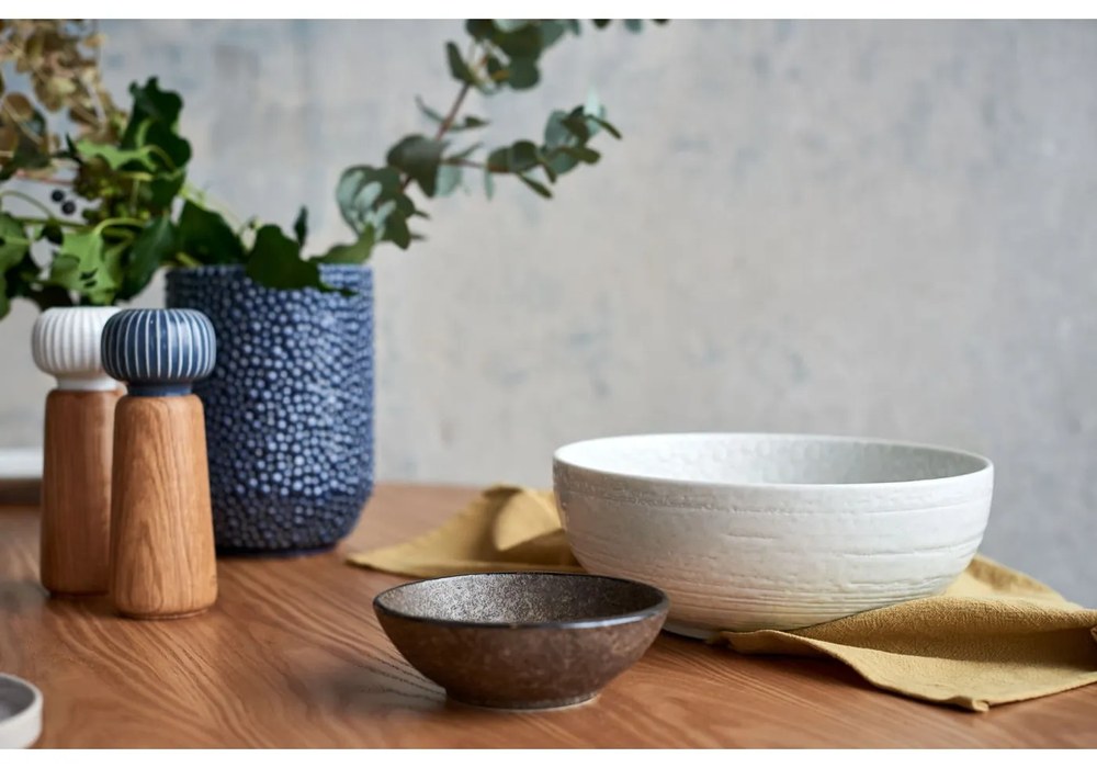 Hammershoi tölgyfa fűszerőrlő, fehér porcelán részletekkel, magasság 17,5 cm - Kähler Design