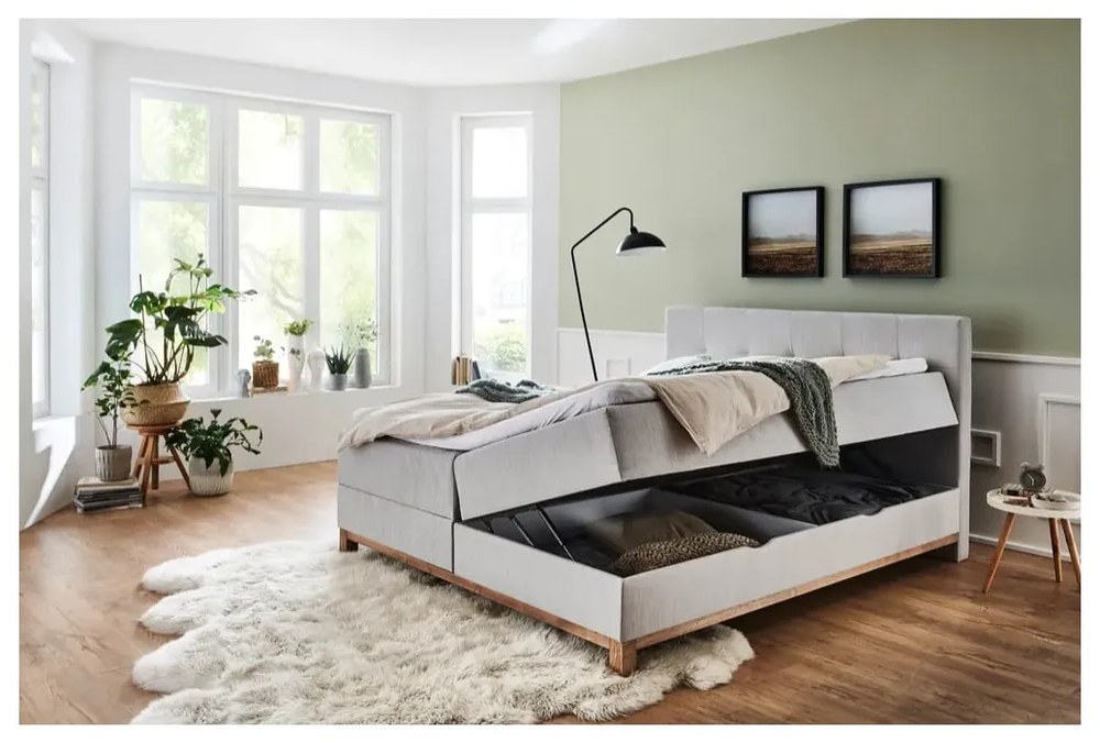 Világosszürke boxspring ágy tárolóhellyel 180x200 cm Catania - Meise Möbel