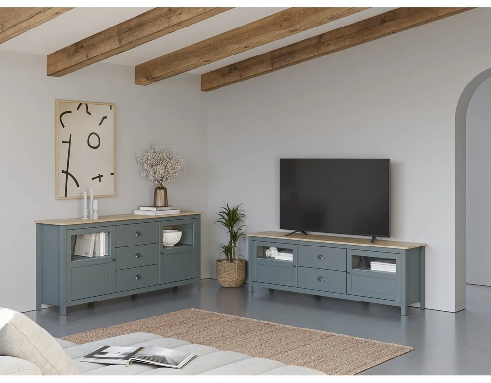 Szürkészöld borovi fenyő komód 180x80x40 cm Misti – Marckeric