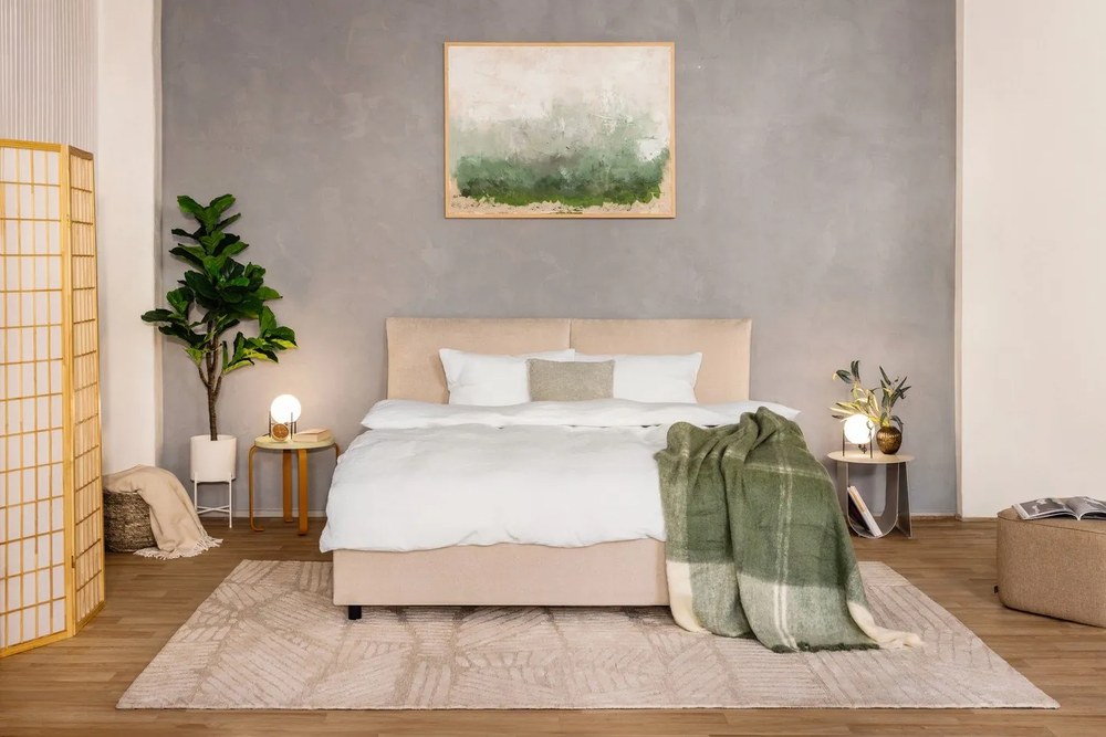 Bézs kárpitozott ágyneműtartós franciaágy ágyráccsal 160x200 cm Myra Pillow – Bonami Selection