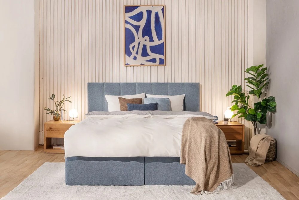 Kék boxspring ágy 180x200 cm Olia Bold Line – Bonami Selection