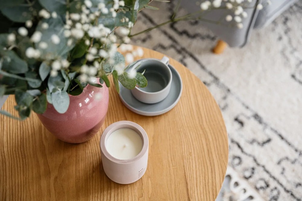 Kerek tárolóasztal tölgyfa dekorral ø 50 cm Cep – Teulat