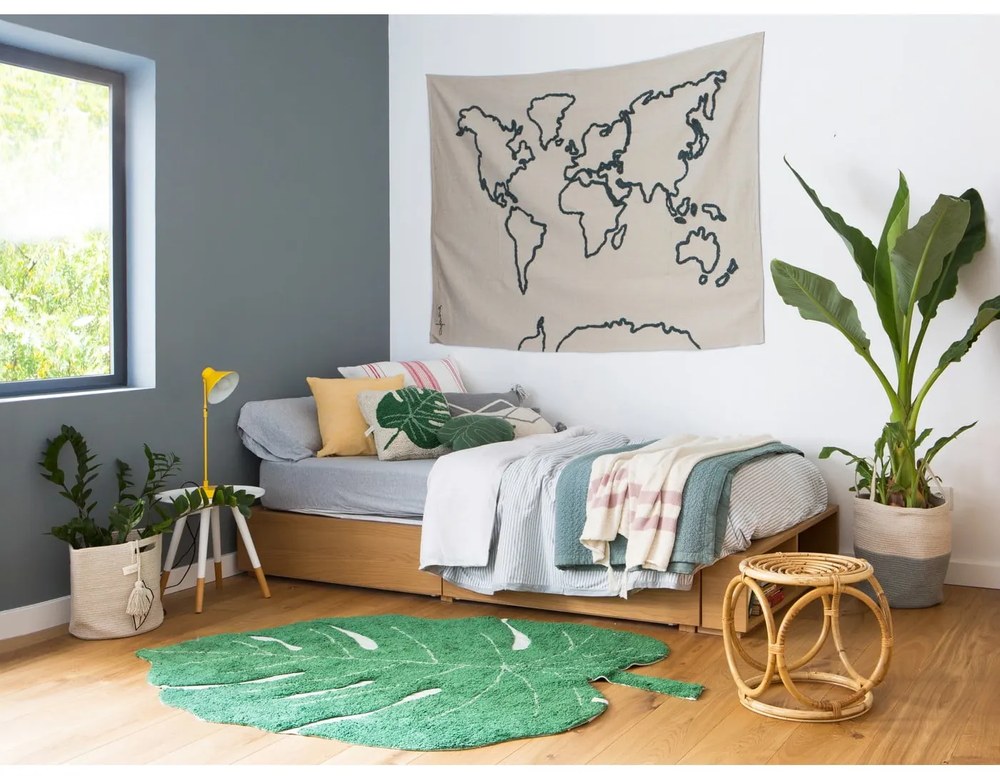 Sötétzöld mosható kézi szövésű pamut gyerek szőnyeg 120x180 cm Monstera Leaf – Lorena Canals