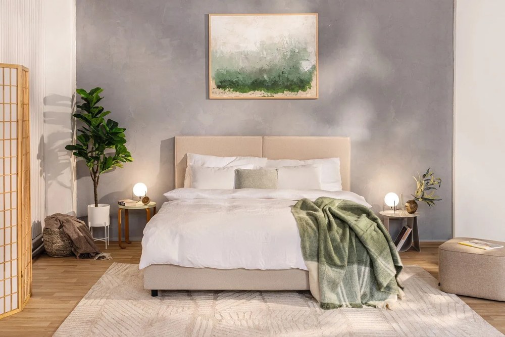 Bézs kárpitozott ágyneműtartós franciaágy ágyráccsal 160x200 cm Myra Bold – Bonami Selection