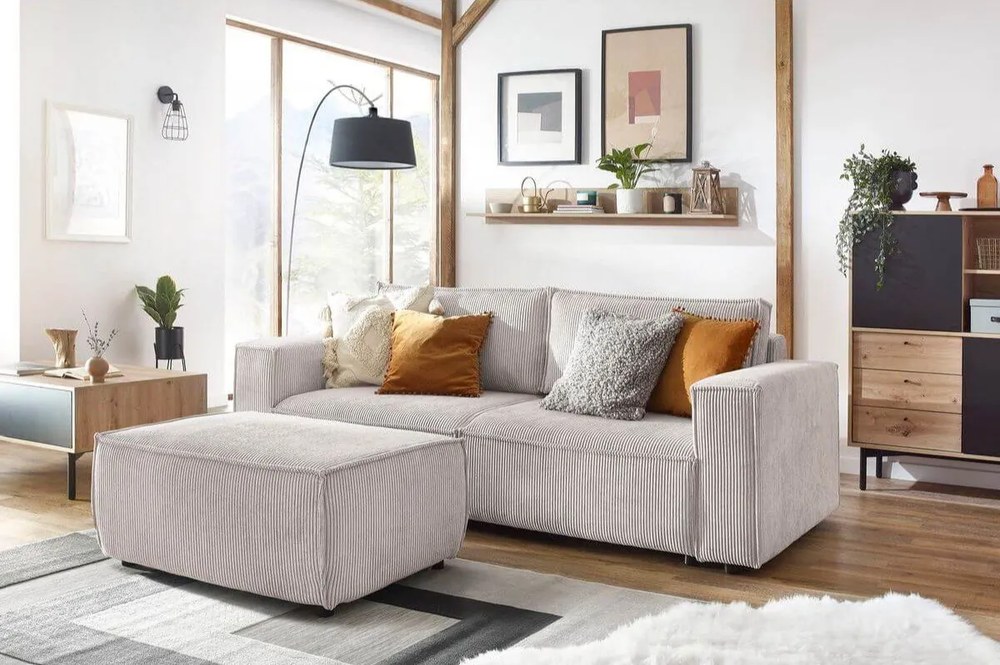 Bézs kordbársony kinyitható kanapé 245 cm Nihad – Bobochic Paris