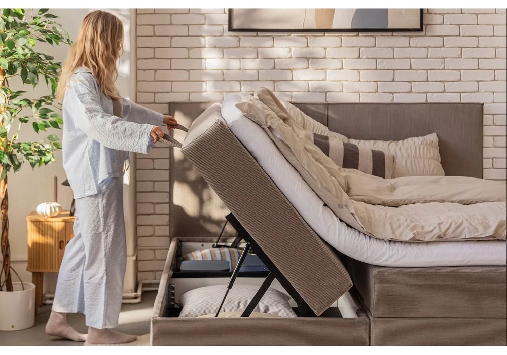 Szürkésbarna ágyneműtartós boxspring ágy 180x200 cm Elva Bold – Bonami Selection