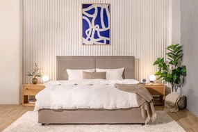 Szürkésbarna kárpitozott ágyneműtartós franciaágy ágyráccsal 160x200 cm Myra Bold – Bonami Selection