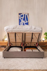 Szürkésbarna kárpitozott ágyneműtartós franciaágy ágyráccsal 180x200 cm Myra Pillow – Bonami Selection
