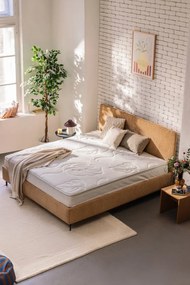 Mustársárga kárpitozott franciaágy ágyráccsal 180x200 cm Noira Slim – Bonami Selection