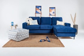 Lofty Lilly matrózkék kinyitható bársony sarokkanapé, jobb oldali - Miuform
