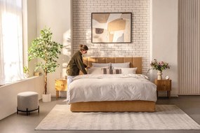 Mustársárga kárpitozott ágyneműtartós franciaágy ágyráccsal 160x200 cm Thessa Bold Line – Bonami Selection