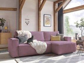 Rózsaszín kordbársony kinyitható sarokkanapé (variálható) Nihad – Bobochic Paris