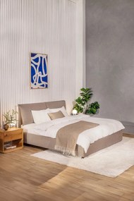 Szürkésbarna kárpitozott ágyneműtartós franciaágy ágyráccsal 180x200 cm Myra Pillow – Bonami Selection