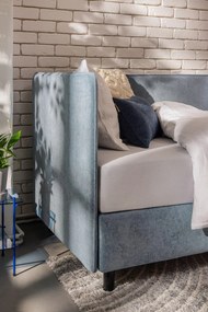 Kék kárpitozott ágyneműtartós egyszemélyes ágy matraccal 120x200 cm Avela – Bonami Selection