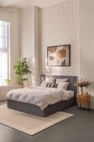 Szürke kárpitozott ágyneműtartós franciaágy ágyráccsal 180x200 cm Thessa Bold – Bonami Selection