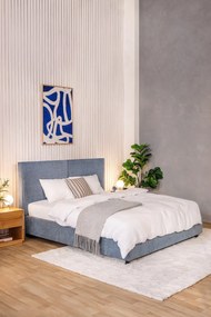 Kék kárpitozott ágyneműtartós franciaágy ágyráccsal 160x200 cm Myra Bold – Bonami Selection