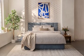 Kék kárpitozott ágyneműtartós franciaágy ágyráccsal 180x200 cm Thessa Bold Line – Bonami Selection