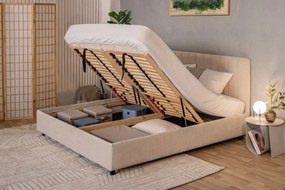 Bézs kárpitozott ágyneműtartós franciaágy matraccal, ágyráccsal 160x200 cm Myra Slim Line – Bonami Selection
