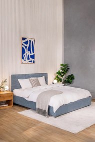 Kék kárpitozott ágyneműtartós franciaágy ágyráccsal 180x200 cm Myra Slim Line – Bonami Selection