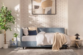 Kék kárpitozott ágyneműtartós egyszemélyes ágy matraccal 120x200 cm Avela – Bonami Selection