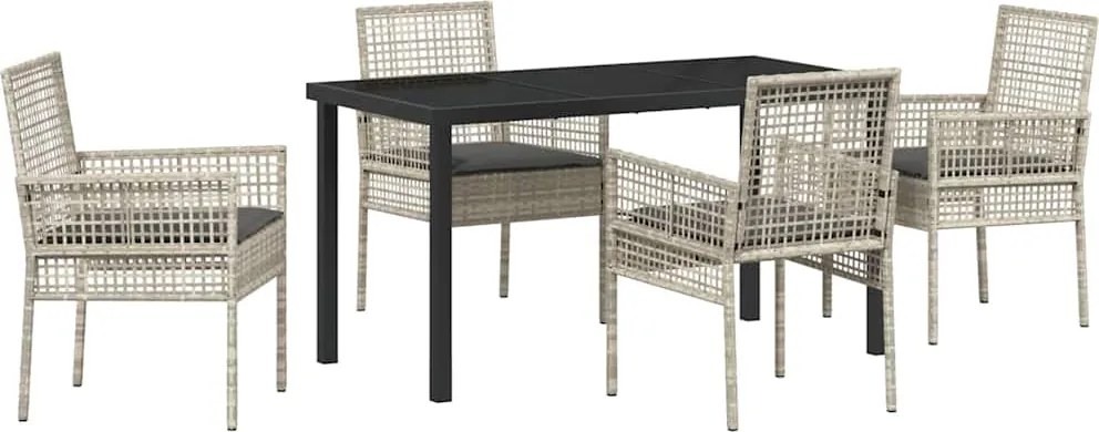 vidaXL Kert étkező szett párnával 5 pcs Világosszürke polirattan