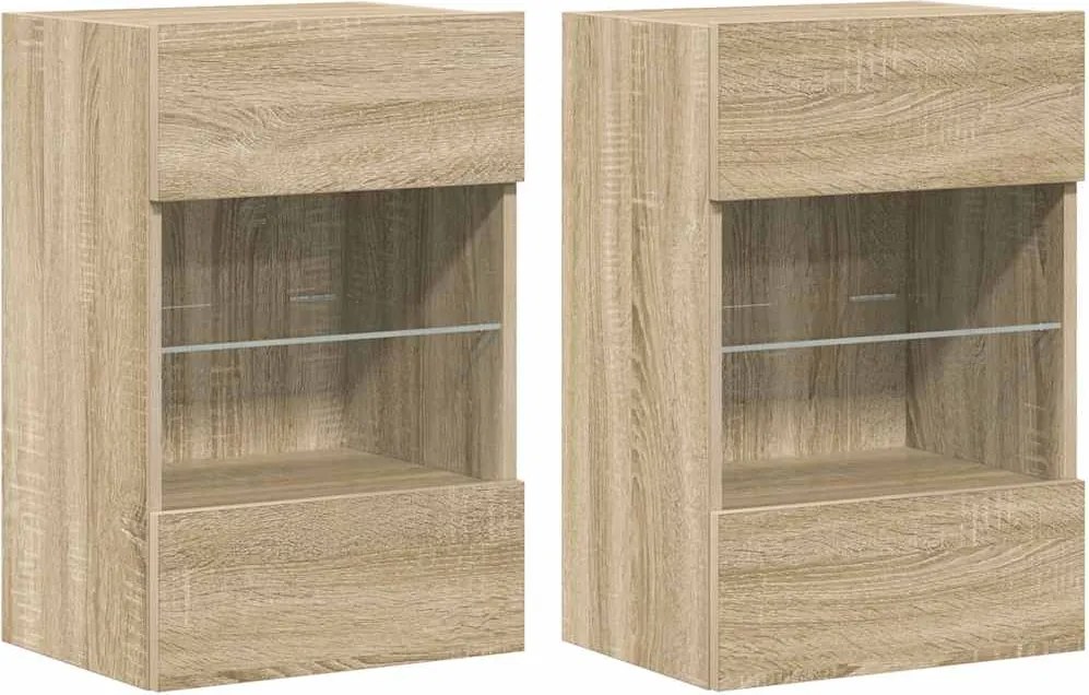 vidaXL 2 db sonoma tölgy színű fali szekrények LED világítással TV-hez 40x30x60,5 cm