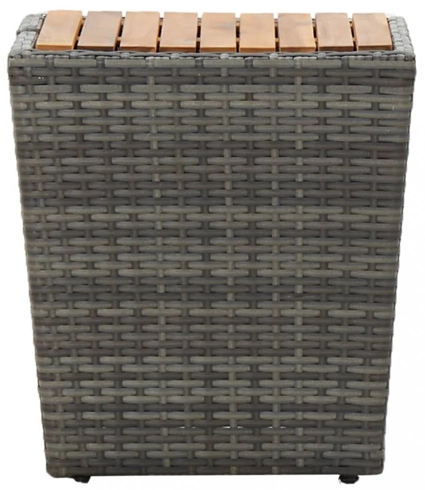 3 részes szürke polyrattan és akácfa bisztrószett